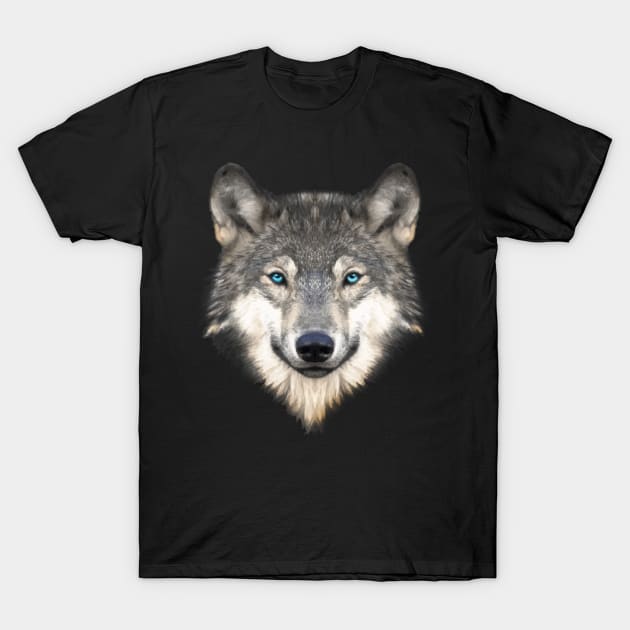 Realistic Furry Wolf Face T-Shirt by Jitterfly